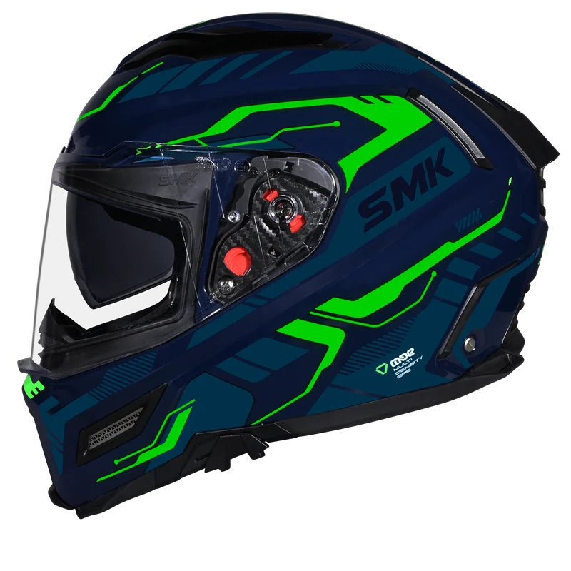 Motorcycle gloss blue green techno pattern full face helmet 