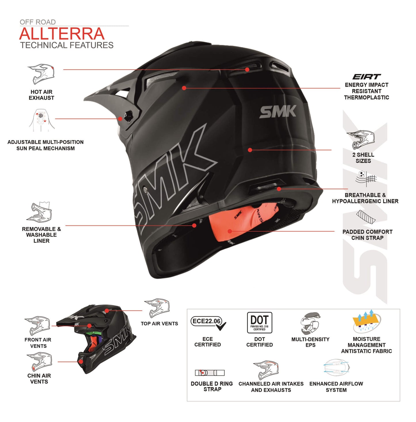 Motorcycle adventure / off-roading helmet SMK Technical features
