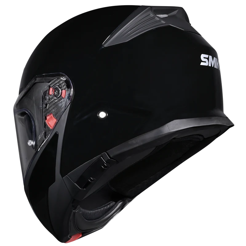 Motorcycle gloss black modular helmet with drop down sun-visor