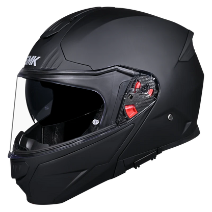 Motorcycle matt black modular helmet with drop down sun-visor