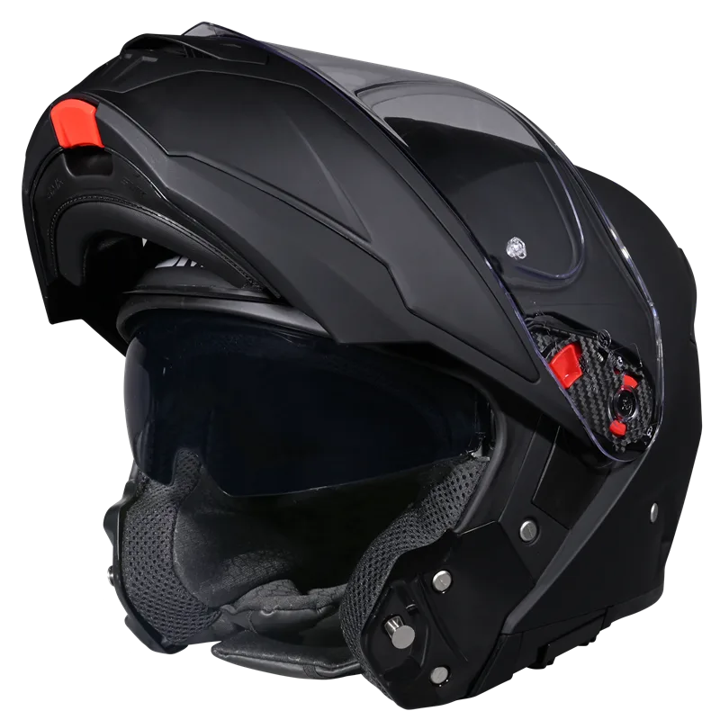 Motorcycle matt black modular helmet with drop down sun-visor