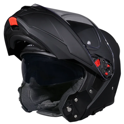 Motorcycle matt black modular helmet with drop down sun-visor