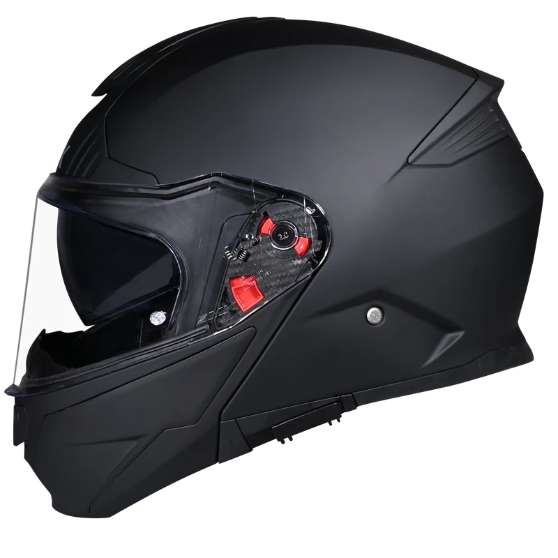 Motorcycle matt black modular helmet with drop down sun-visor