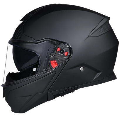 Motorcycle matt black modular helmet with drop down sun-visor