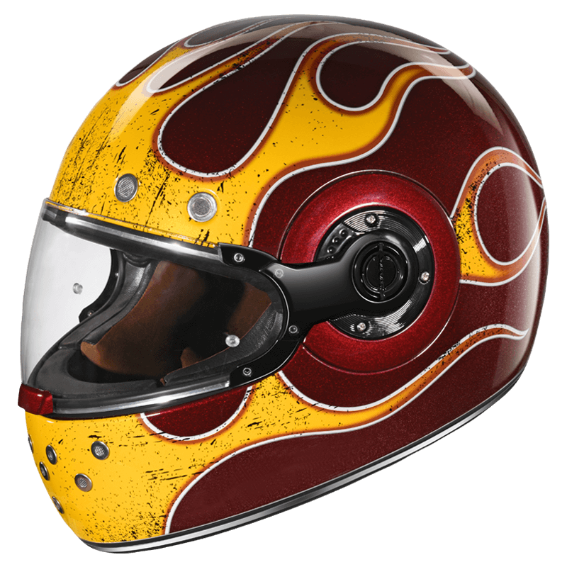 Motorcycle full face retro style helmet glossy yellow fire red