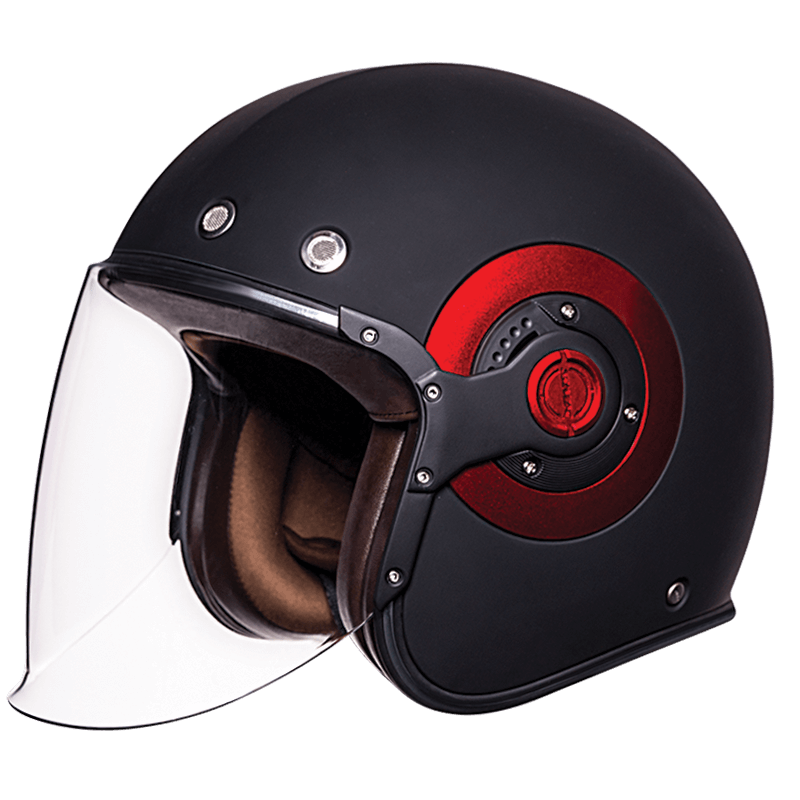 Motorcycle matt black with red side ring open face helmet 