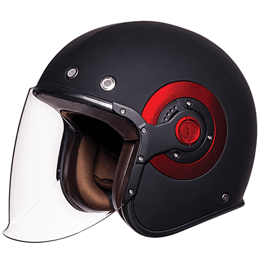 Motorcycle matt black with red side ring open face helmet 