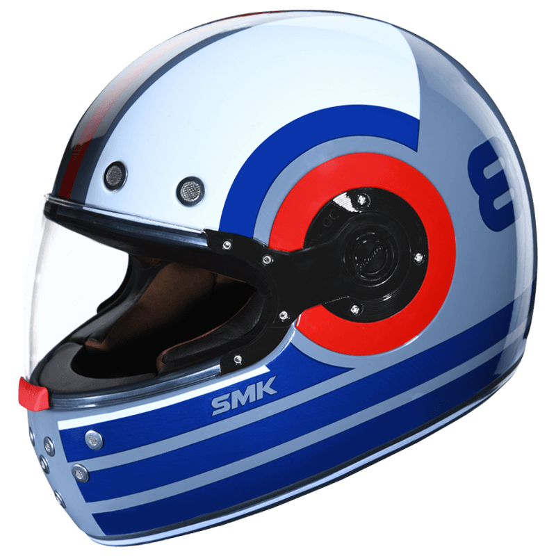 Motorcycle full face retro style helmet glossy grey blue red