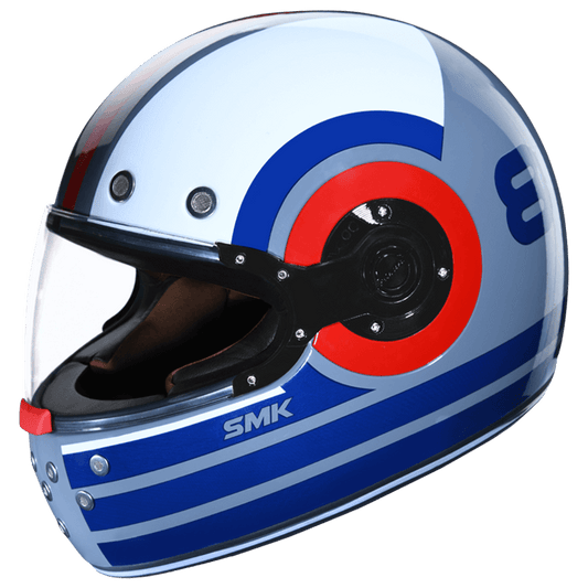 Motorcycle full face retro style helmet glossy grey blue red