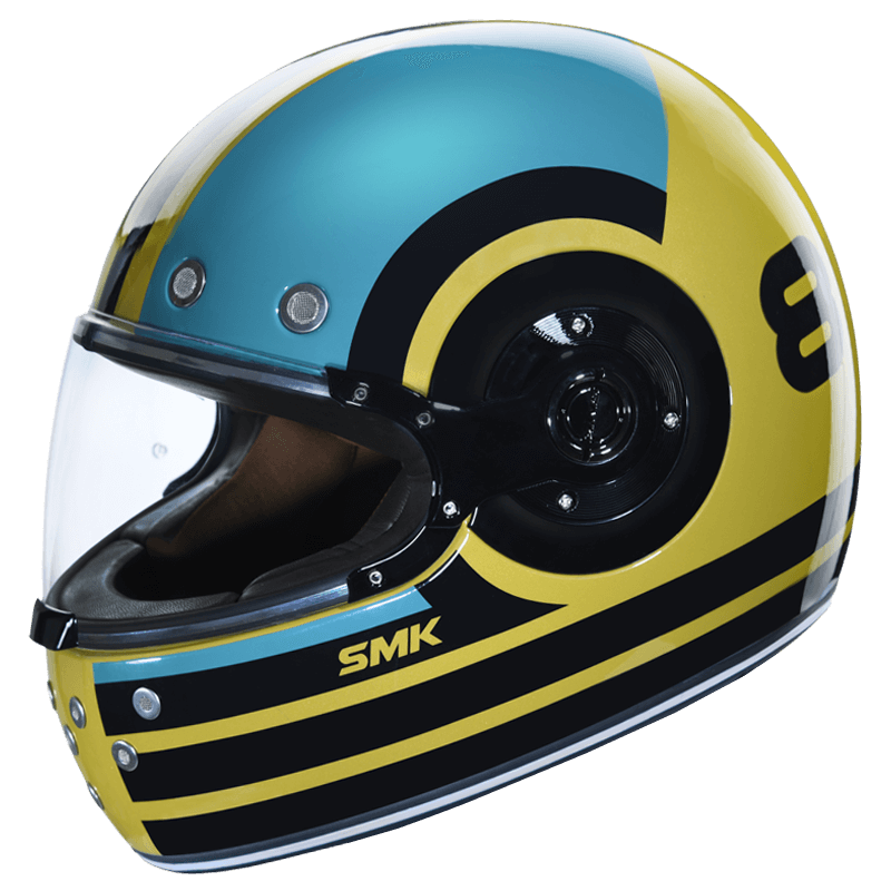 Motorcycle full face retro style helmet glossy blue black green