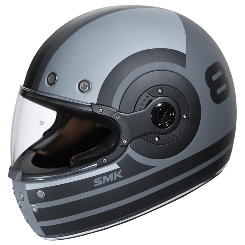 Motorcycle full face retro style helmet glossy grey black
