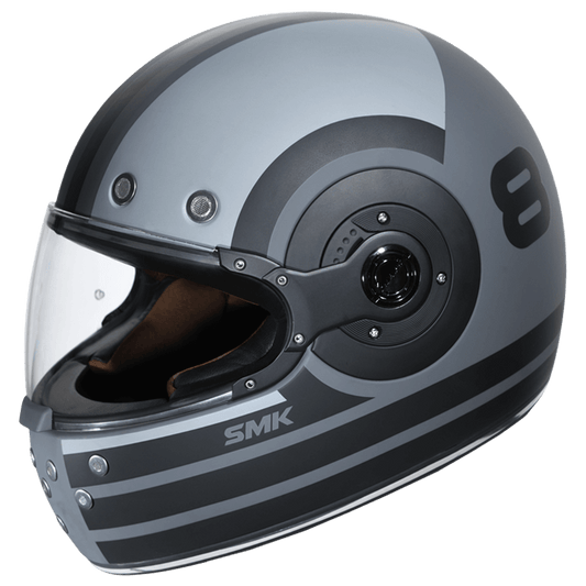Motorcycle full face retro style helmet glossy grey black