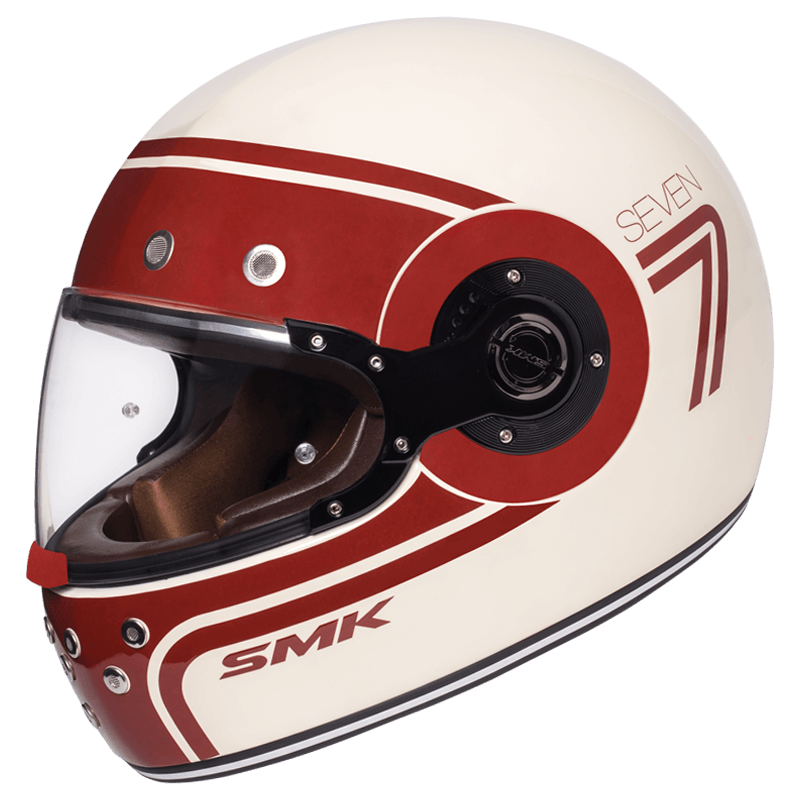 Motorcycle full face retro style helmet glossy white red