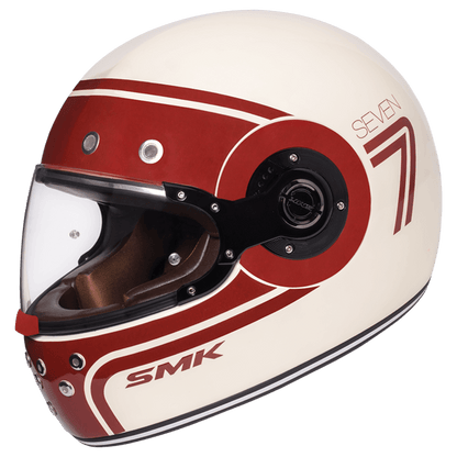Motorcycle full face retro style helmet glossy white red