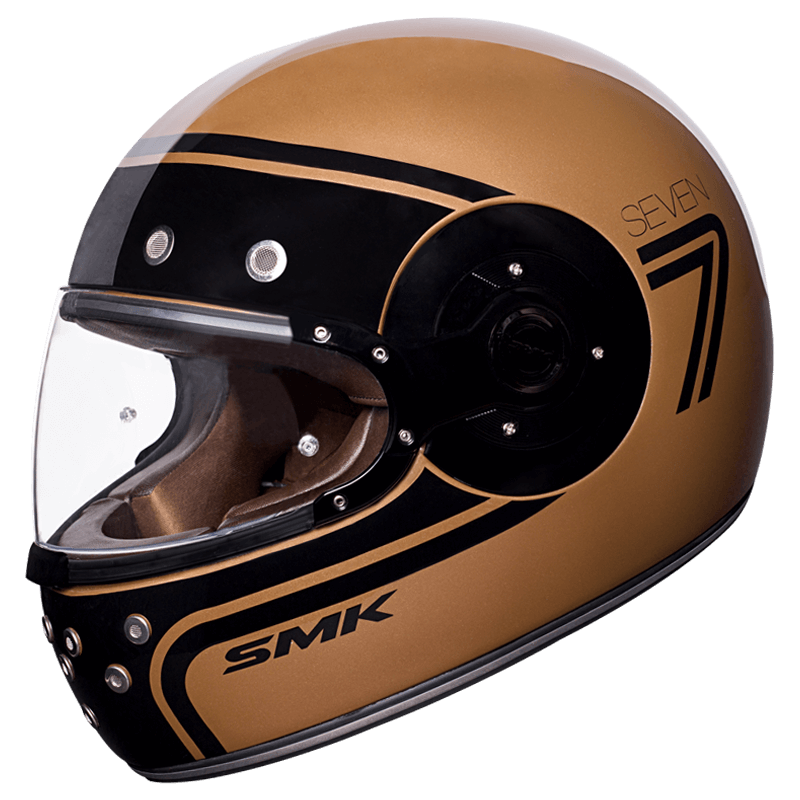 Motorcycle full face retro style helmet glossy black gold