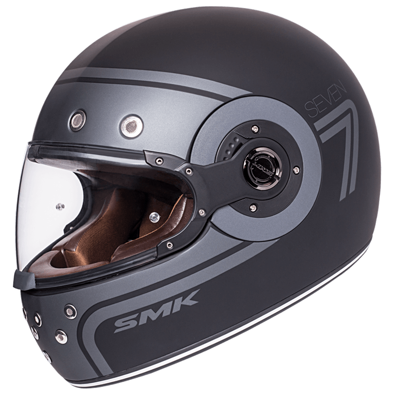 Motorcycle full face retro style helmet glossy black grey 