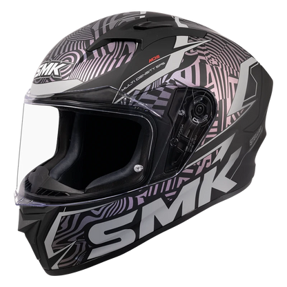 Motorcycle full face helmet gloss black with violet mild gradient pattern with white outline