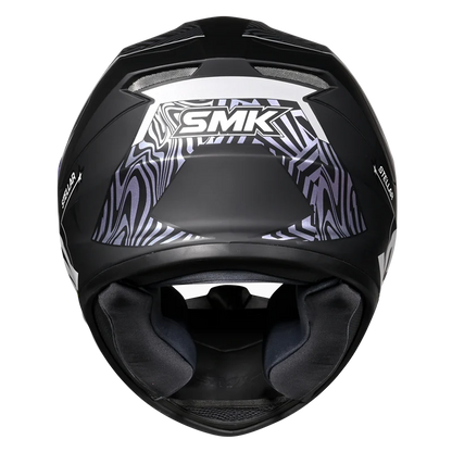 Motorcycle full face helmet gloss black with violet mild gradient pattern with white outline