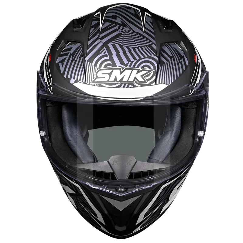 Motorcycle full face helmet gloss black with violet mild gradient pattern with white outline
