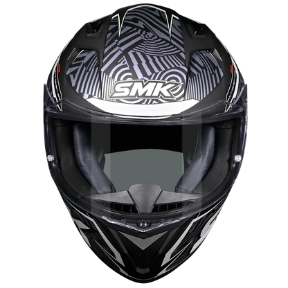 Motorcycle full face helmet gloss black with violet mild gradient pattern with white outline