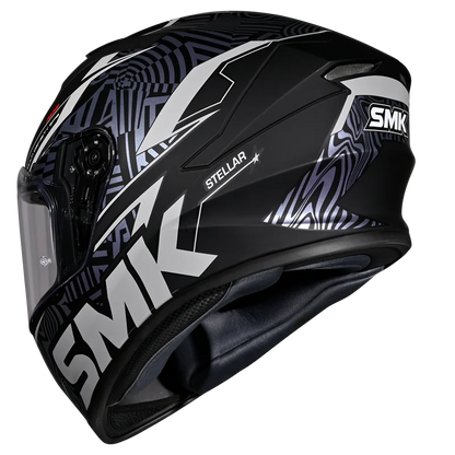 Motorcycle full face helmet gloss black with violet mild gradient pattern with white outline