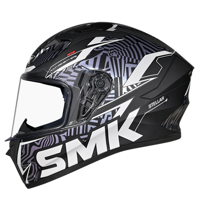 Motorcycle full face helmet gloss black with violet mild gradient pattern with white outline