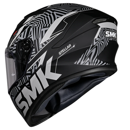 Motorcycle full face helmet matt / gloss black with white pattern and outline 