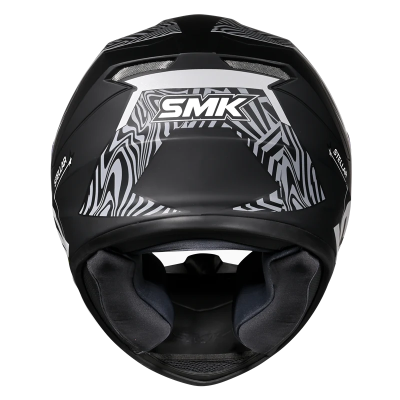 Motorcycle full face helmet matt / gloss black with white pattern and outline 