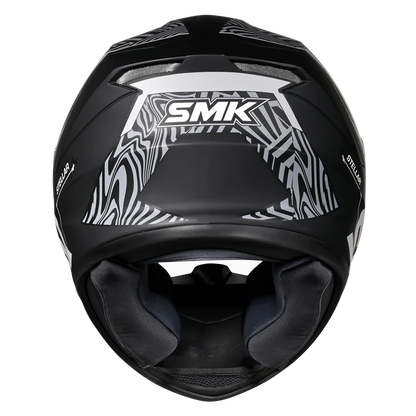 Motorcycle full face helmet matt / gloss black with white pattern and outline 