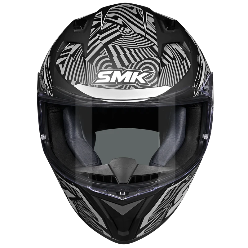 Motorcycle full face helmet matt / gloss black with white pattern and outline 