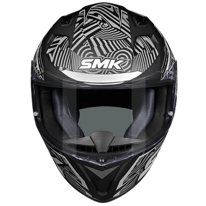 Motorcycle full face helmet matt / gloss black with white pattern and outline 
