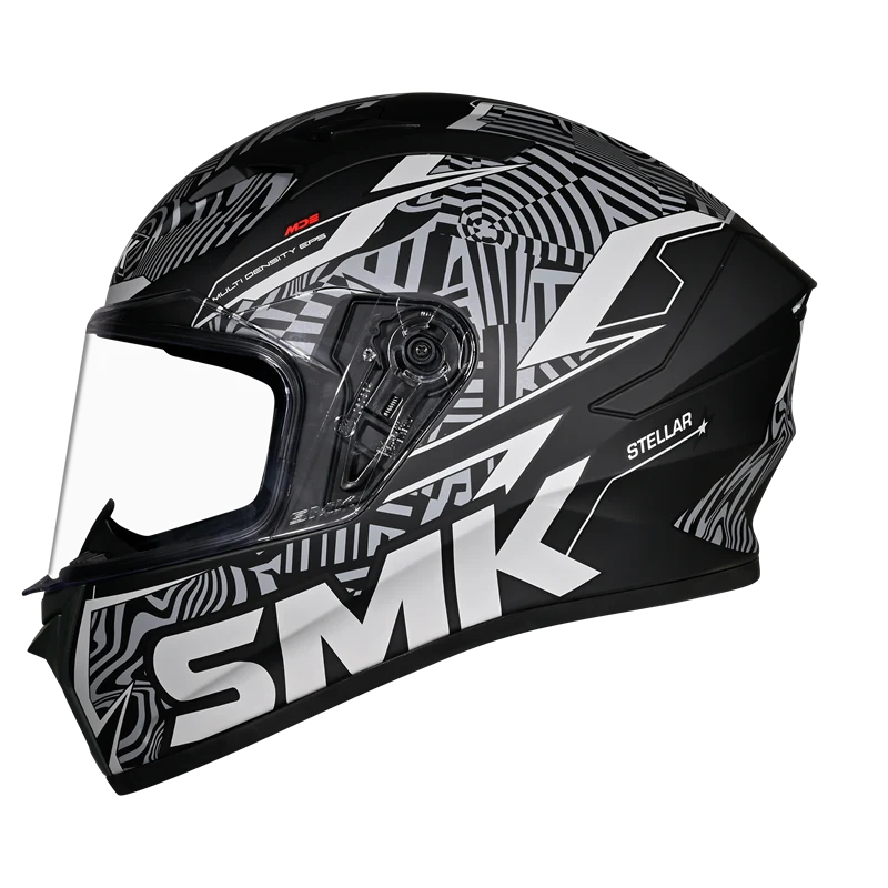Motorcycle full face helmet matt / gloss black with white pattern and outline 