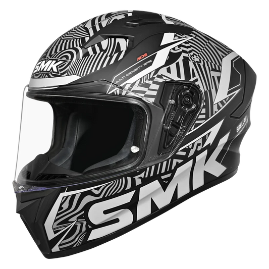 Motorcycle full face helmet matt black with white pattern and outline 