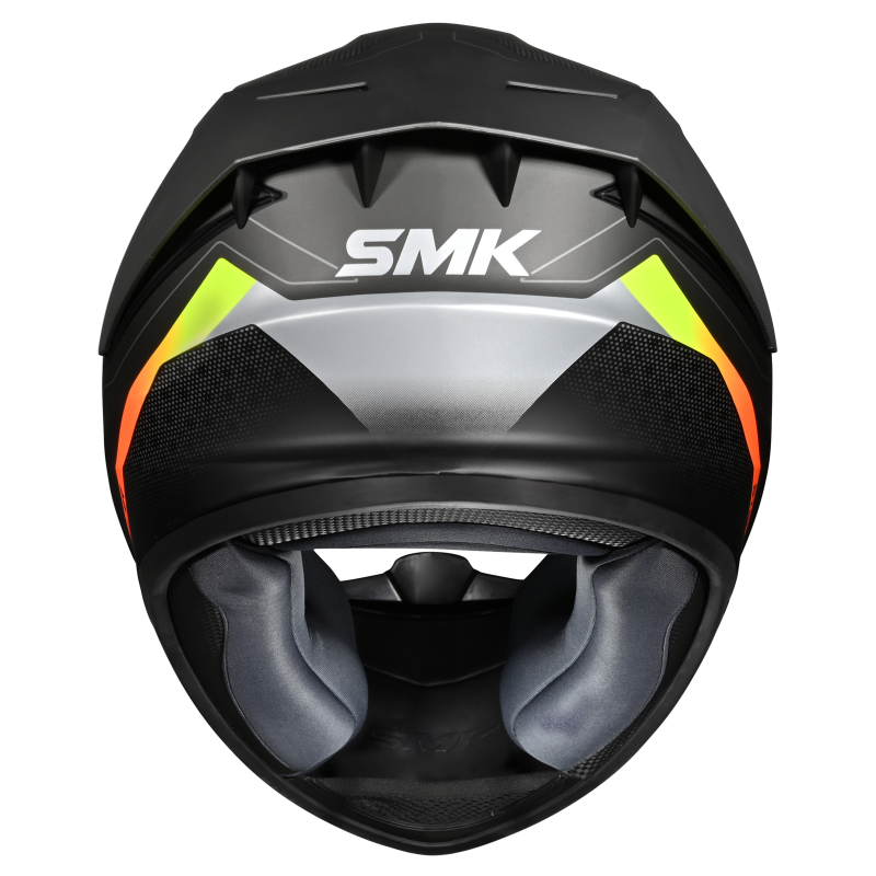 Motorcycle full face helmet gloss black grey yellow sun visor , extended spoiler 