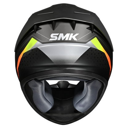 Motorcycle full face helmet gloss black grey yellow sun visor , extended spoiler 