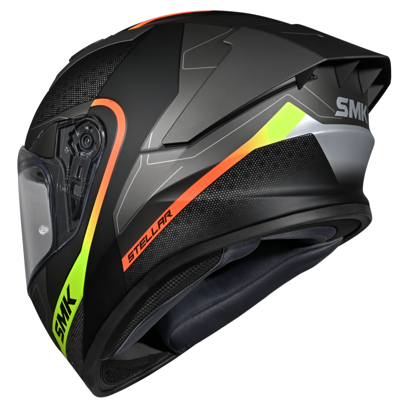 Motorcycle full face helmet gloss black grey yellow sun visor , extended spoiler 