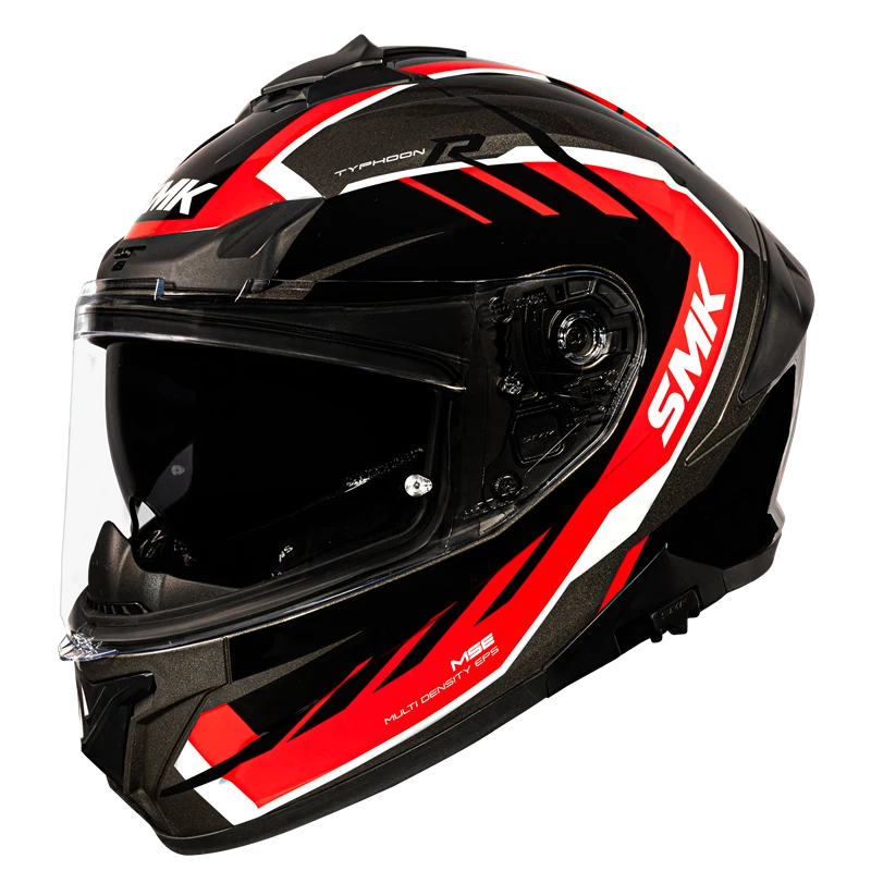 Motorcycle full face glossy black grey red geometric pattern helmet pinlock ready 
