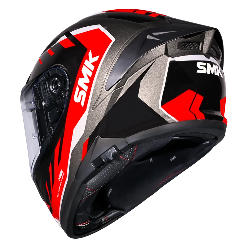 Motorcycle full face glossy black grey red geometric pattern helmet pinlock ready 
