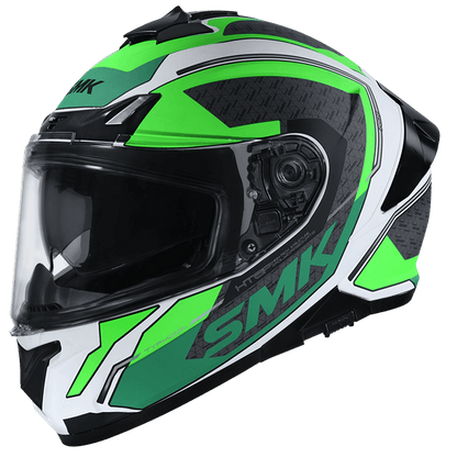 Motorcycle full face helmet glossy green grey black geometric pattern pinlock ready dual visor 