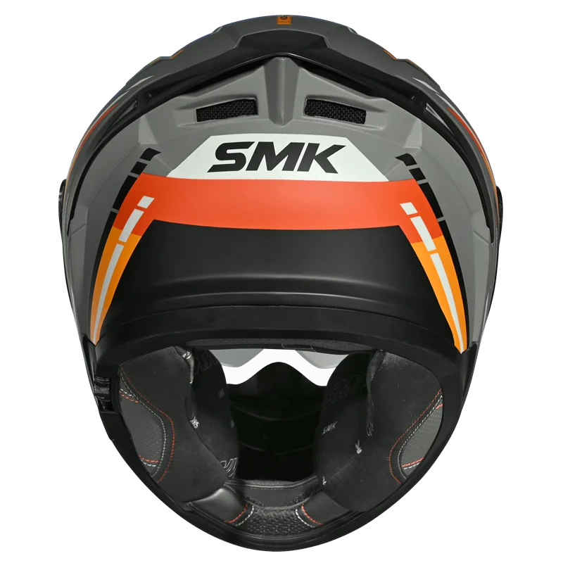 Motorcycle full face helmet glossy orange grey black sporty pattern 