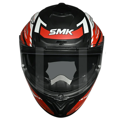 Motorcycle full face helmet gloss white red black - dual visor, ISI / DOT