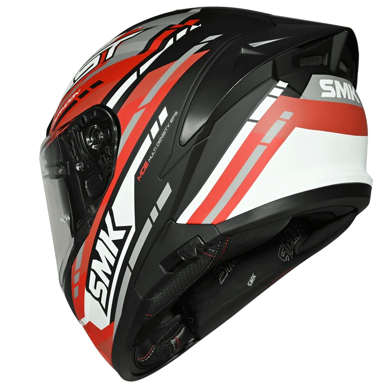Motorcycle full face helmet gloss white red black - dual visor, ISI / DOT