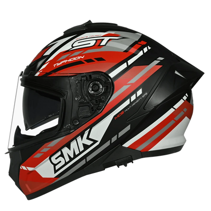 Motorcycle full face helmet gloss white red black - dual visor, ISI / DOT