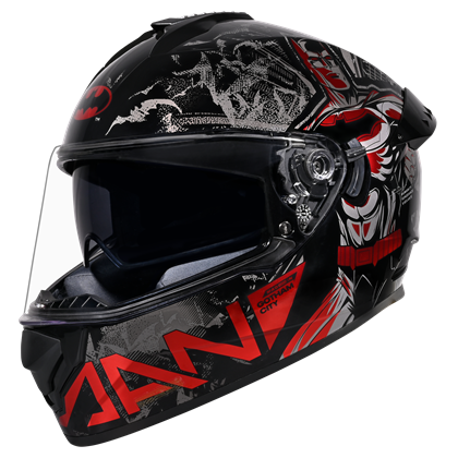 Motorcycle full face gloss black red grey helmet batman graphical dual visor