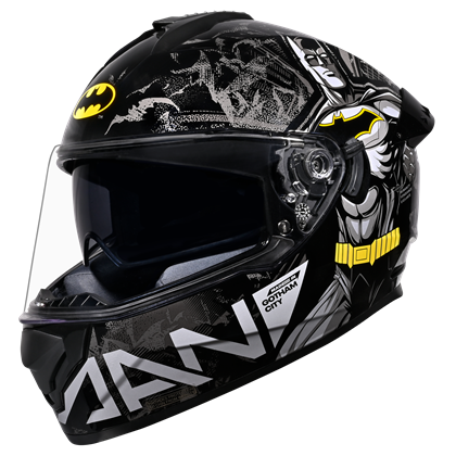 Motorcycle full face helemt ISI & DOT certified gloss black grey gold batman gotham city graphic edition 