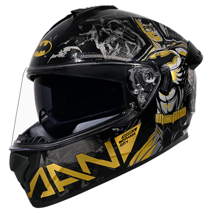 Motorcycle full face helemt ISI & DOT certified gloss black grey gold batman gotham city graphic edition 