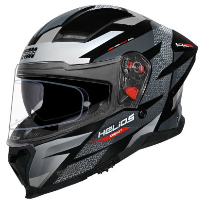Motorcycle full face helmet black grey geometric scale graphic 