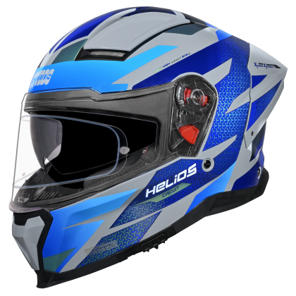 Motorcycle full face helmet grey blue geometric graphic