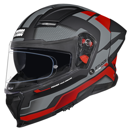 Motorcycle full face helmet black grey with red with pinlock anti-fog