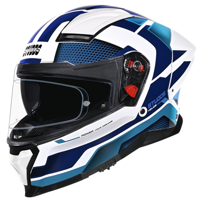 Motorcycle full face helmet white with blue with pinlock anti-fog